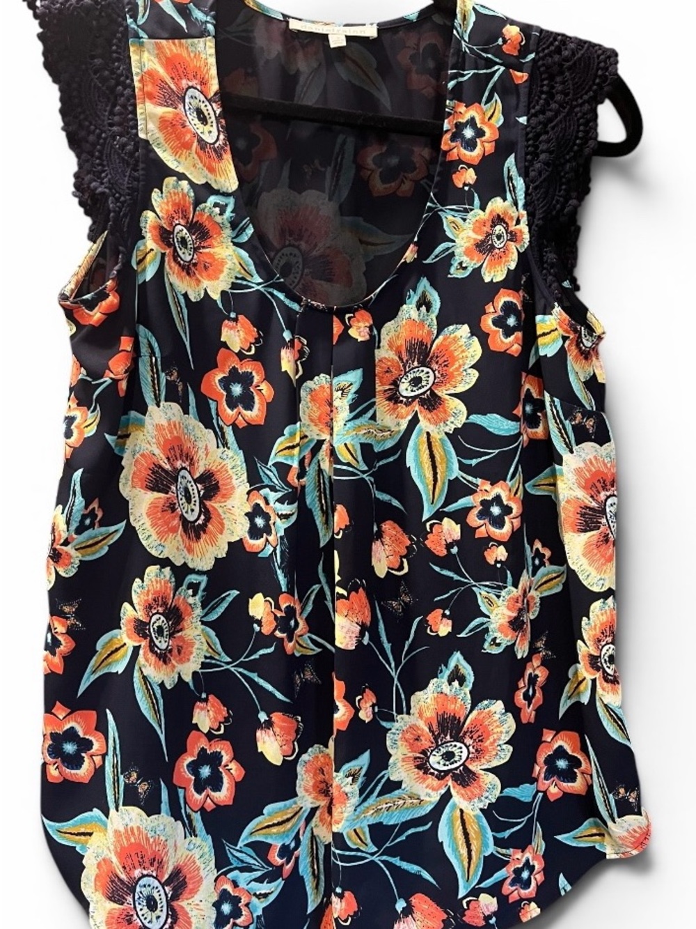 Daniel Rainn Navy Floral Crochet-Trim Sleeveless Camisole